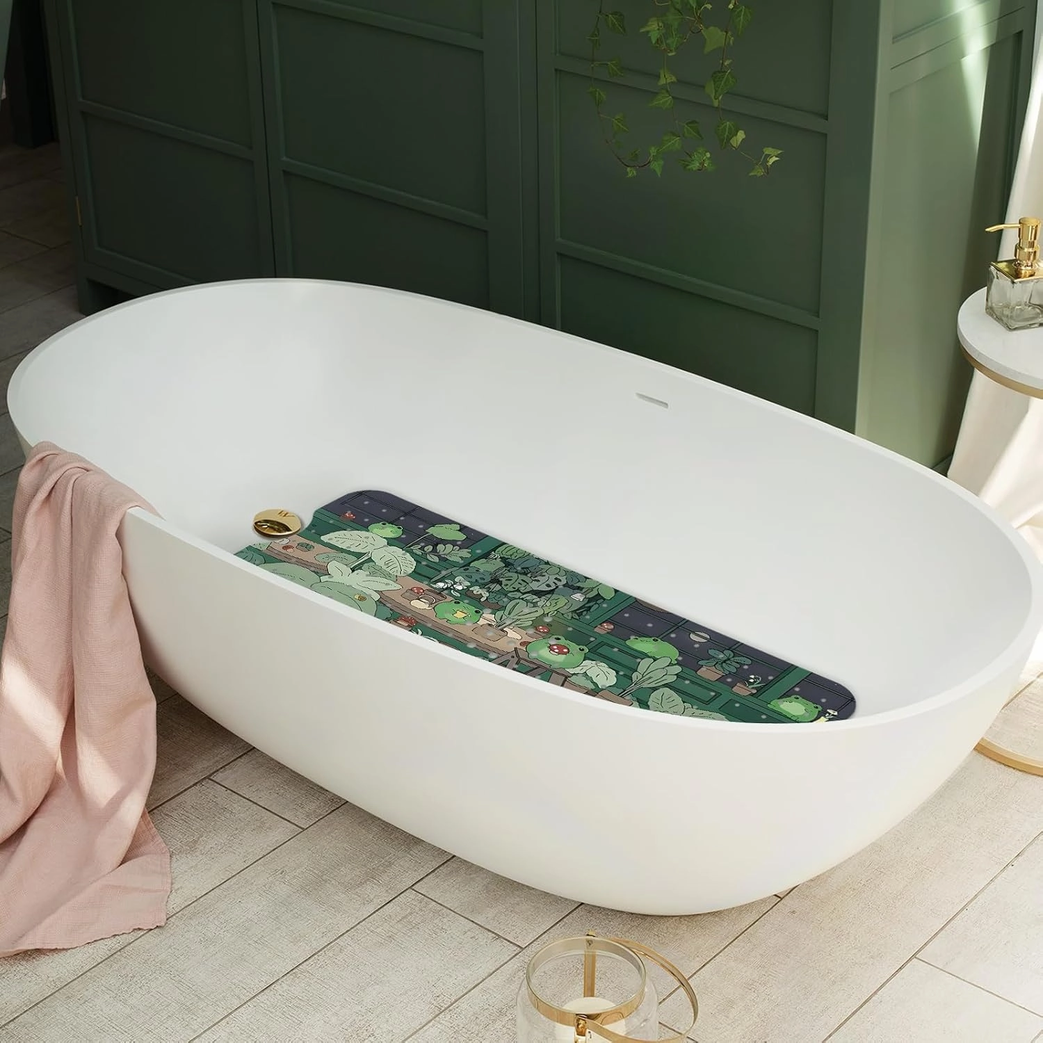 Non Slip Bathtub Mat, Frog Bath Mat for Tub, Extra Long Bathtub Mat Shower Mat with Suction Cups and Drain Holes for Elderly Kids Toddler Baby 40 X 16 Inch