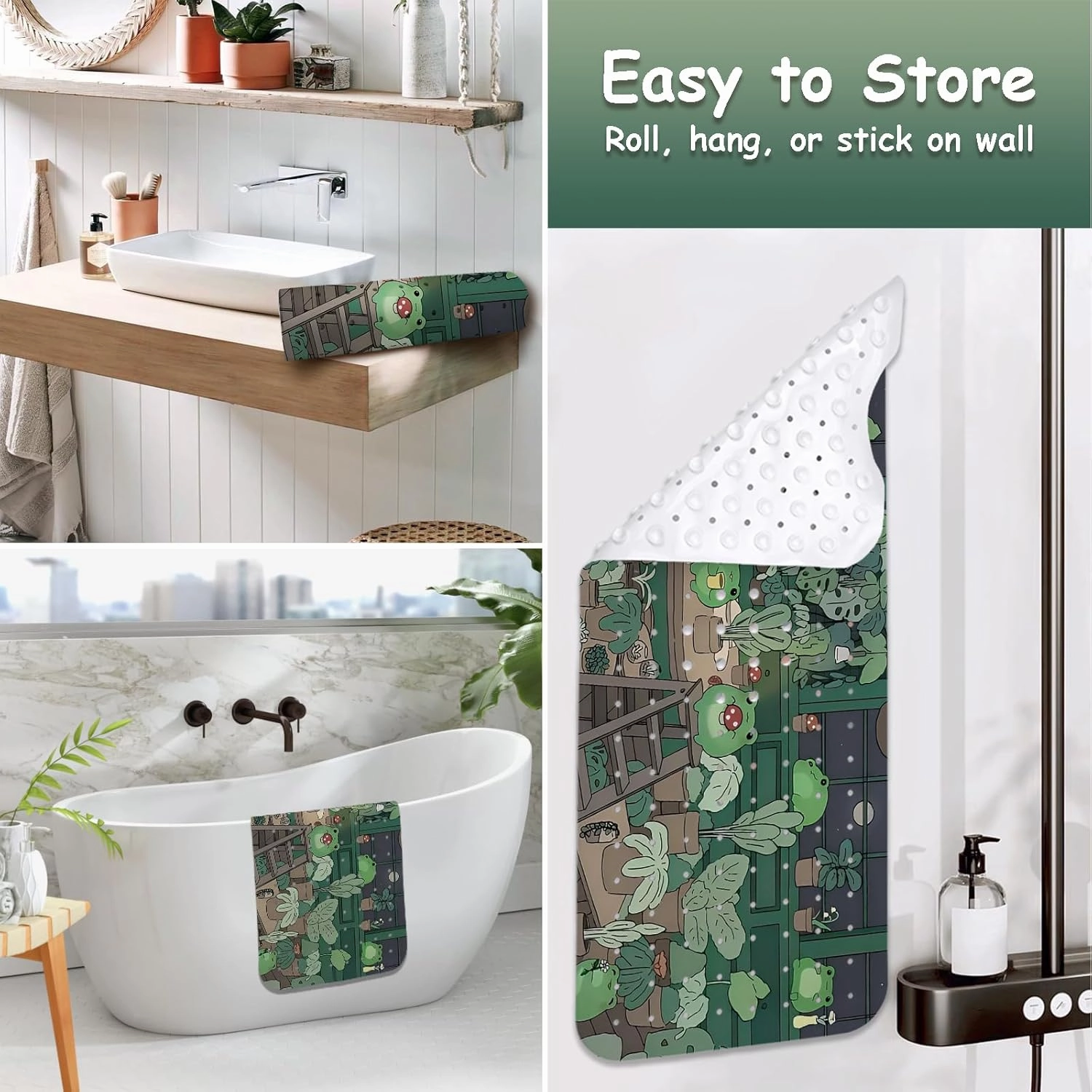 Non Slip Bathtub Mat, Frog Bath Mat for Tub, Extra Long Bathtub Mat Shower Mat with Suction Cups and Drain Holes for Elderly Kids Toddler Baby 40 X 16 Inch