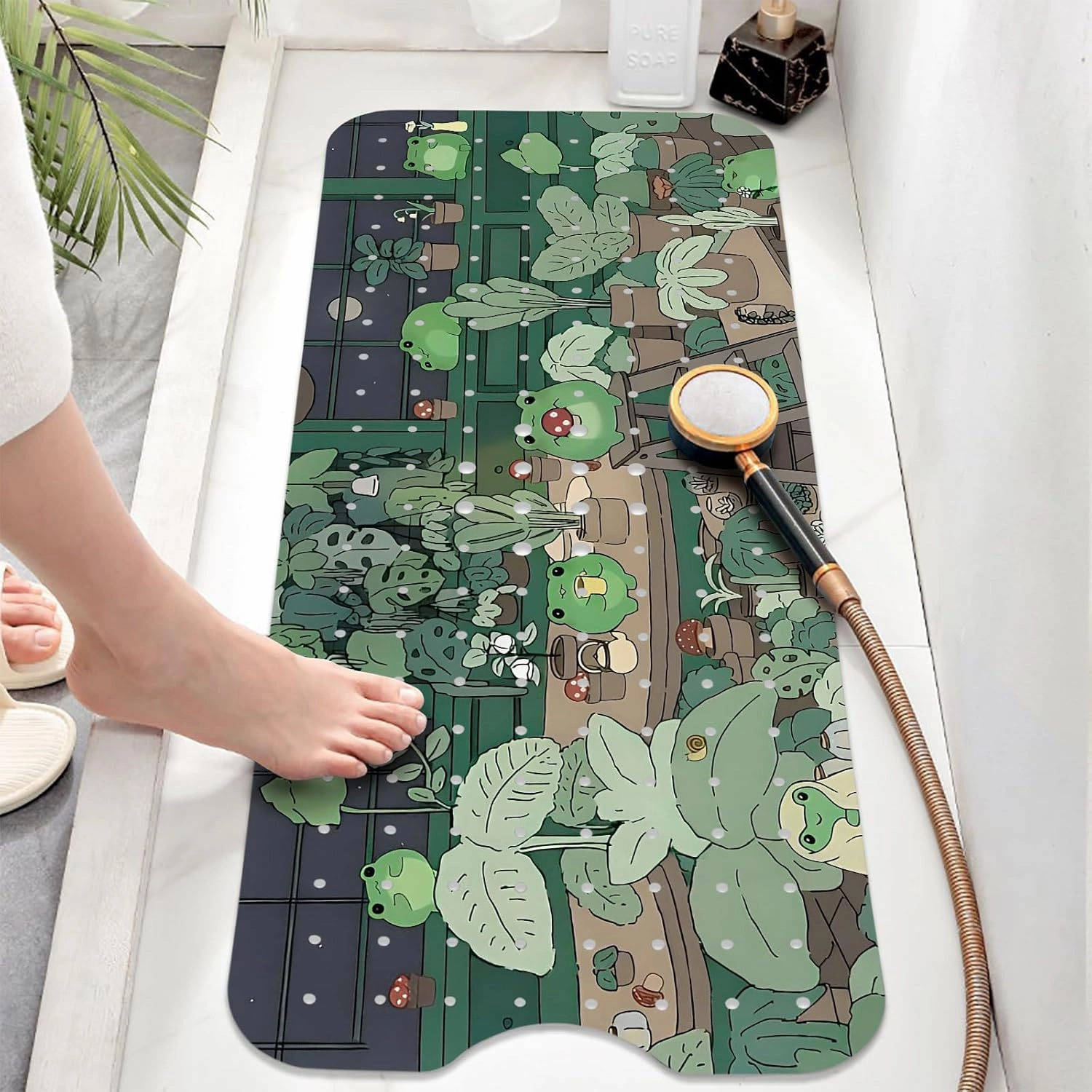 Non Slip Bathtub Mat, Frog Bath Mat for Tub, Extra Long Bathtub Mat Shower Mat with Suction Cups and Drain Holes for Elderly Kids Toddler Baby 40 X 16 Inch