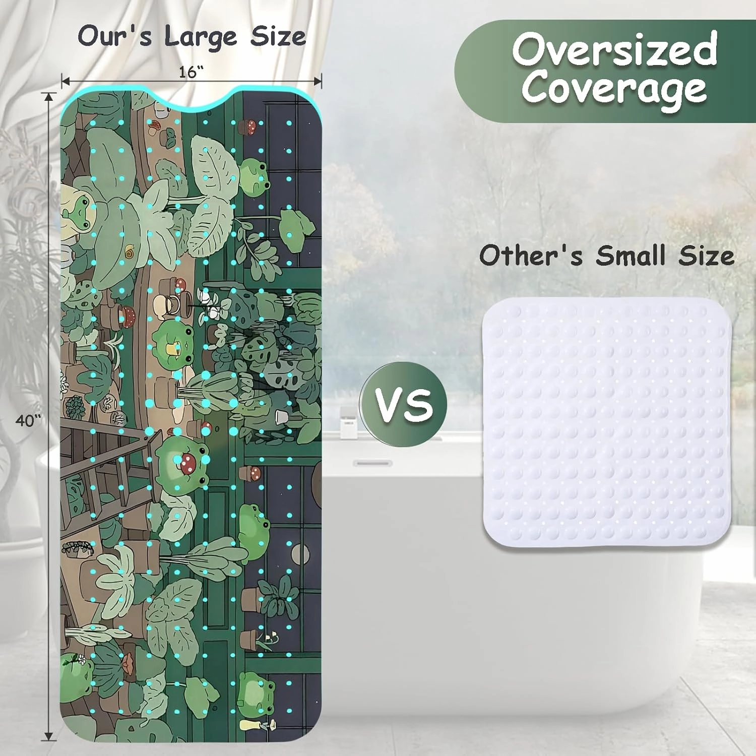 Non Slip Bathtub Mat, Frog Bath Mat for Tub, Extra Long Bathtub Mat Shower Mat with Suction Cups and Drain Holes for Elderly Kids Toddler Baby 40 X 16 Inch