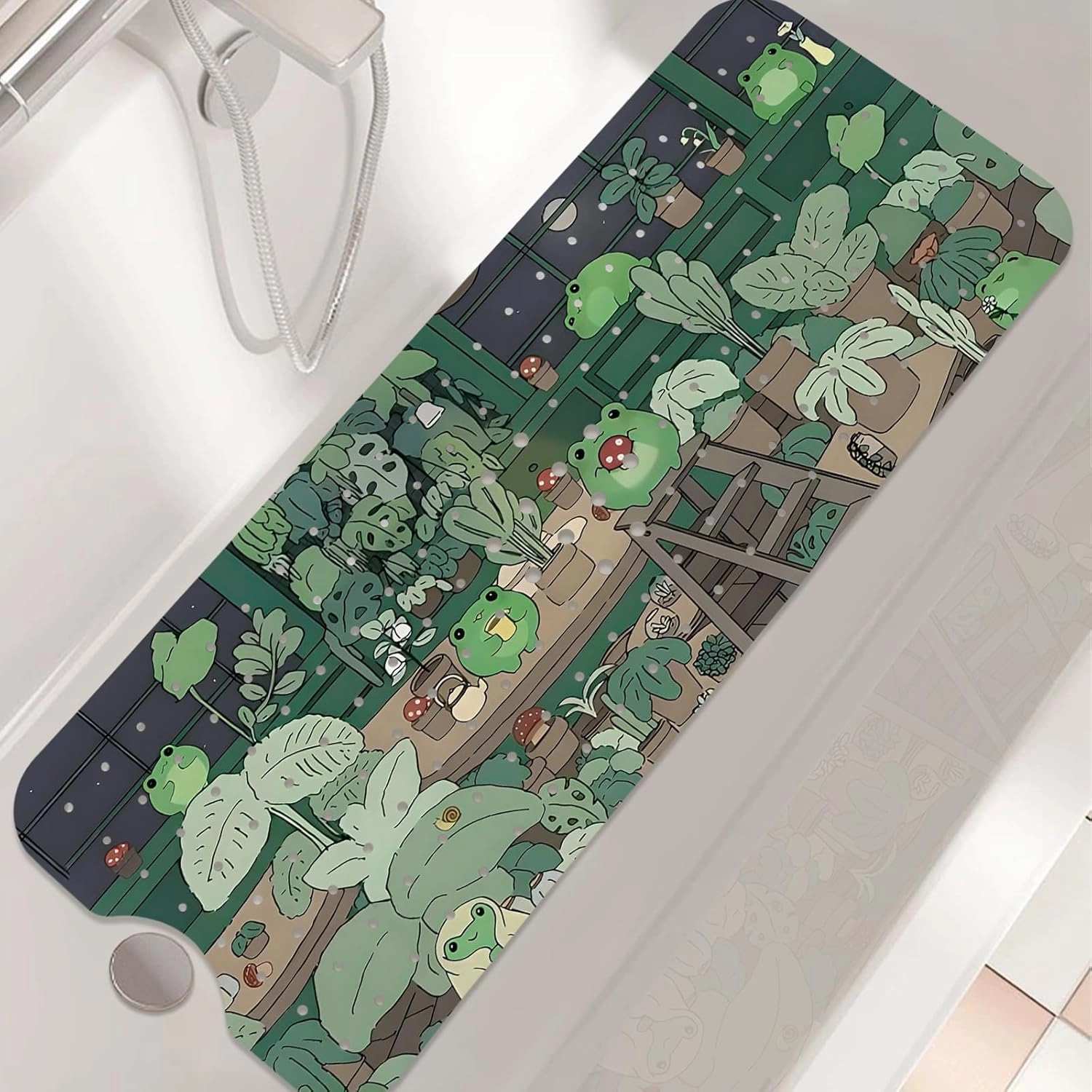 Non Slip Bathtub Mat, Frog Bath Mat for Tub, Extra Long Bathtub Mat Shower Mat with Suction Cups and Drain Holes for Elderly Kids Toddler Baby 40 X 16 Inch