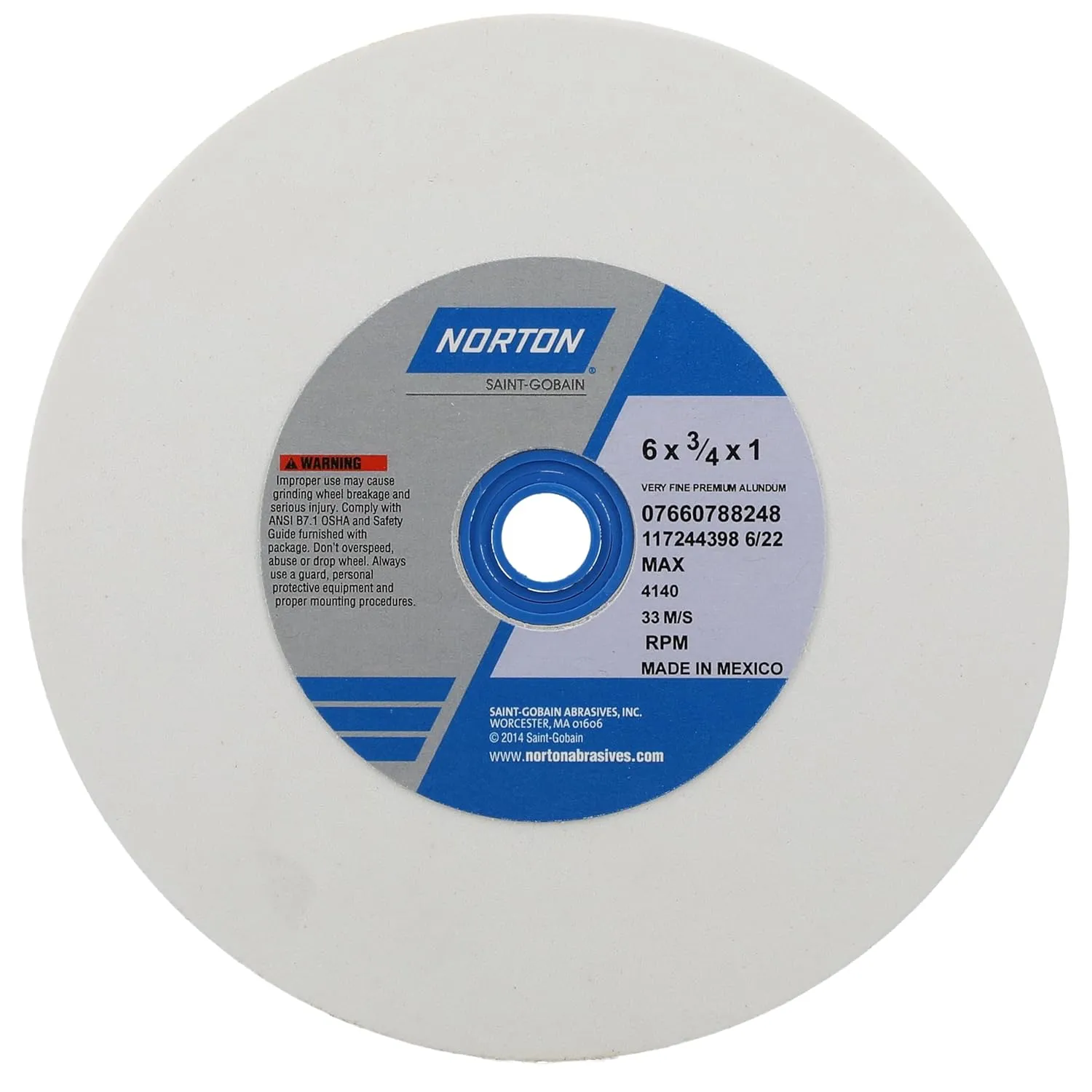 Norton 6-Inch Aluminum Oxide Grinding Wheel for Bench Grinders, Premium Quality, Very Fine Grit, Pack of 1