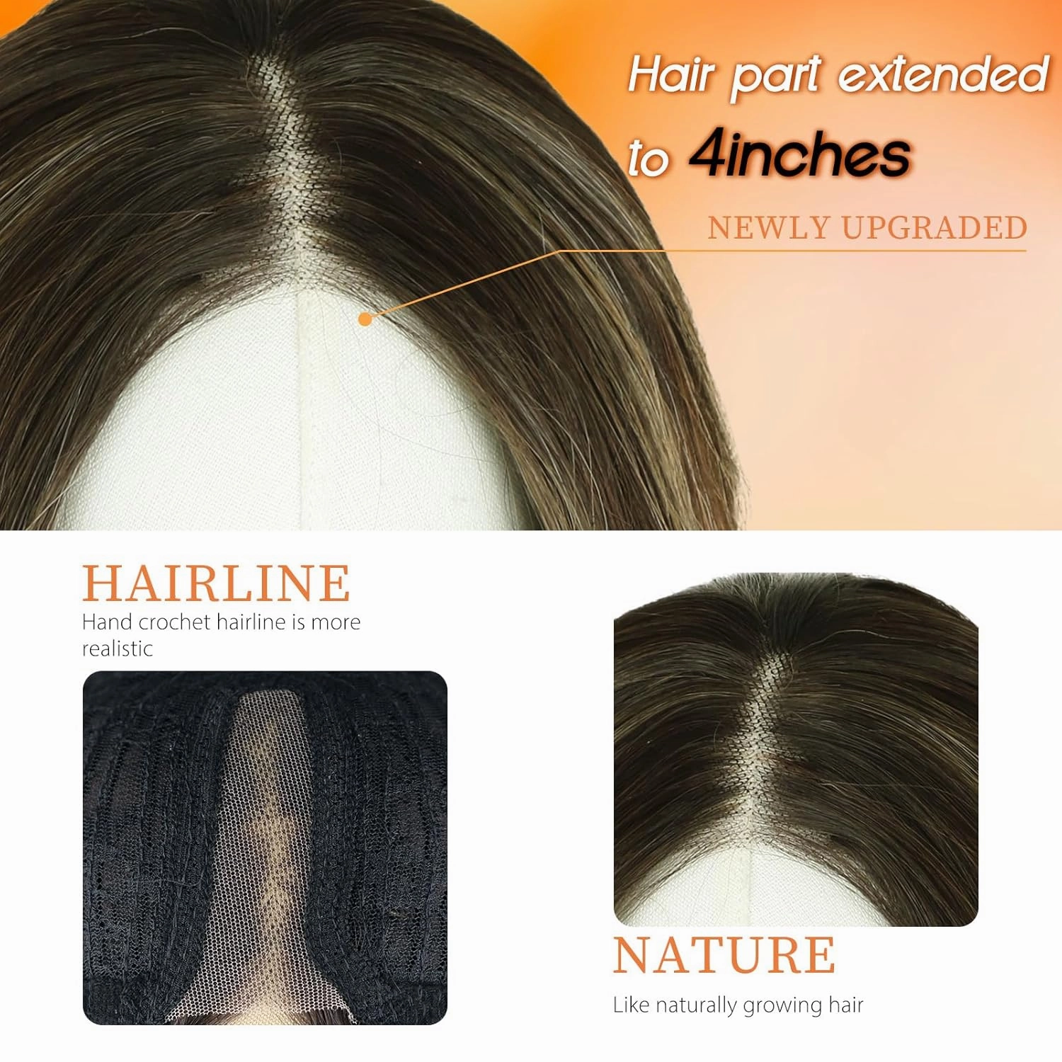 NOSTALGIA Ombre Brown Highlight Wigs for Women, Honey Blonde Long Wavy Lace Hairline Middle Part Synthetic Heat Resistant Wig for Daily Party Use