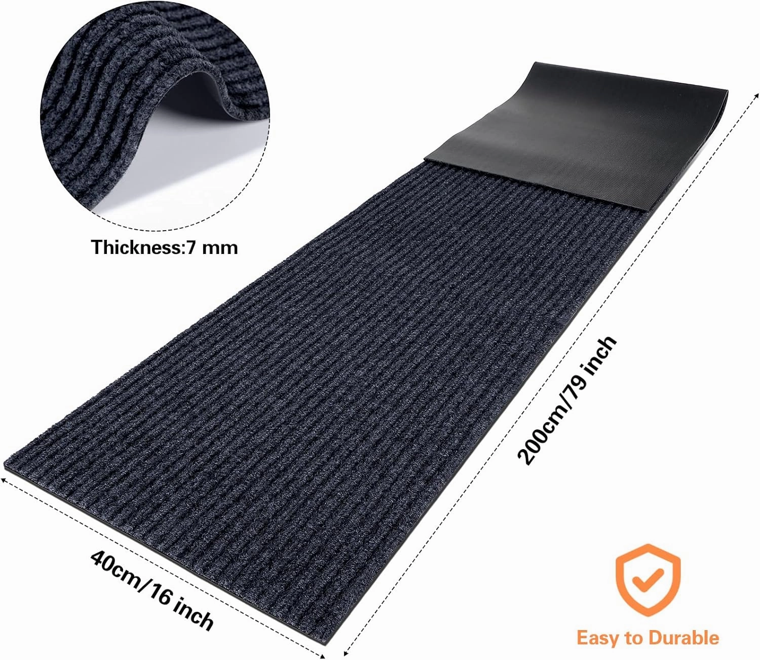 Nuanchu Large Semi Finished Outdoor Mat 16 x 79 Inch Narrow Door Mat Non Slip Boot Rugs Waterproof Carpet Roll for Bathroom Entryway Indoor Outdoor(Black,1 Roll)