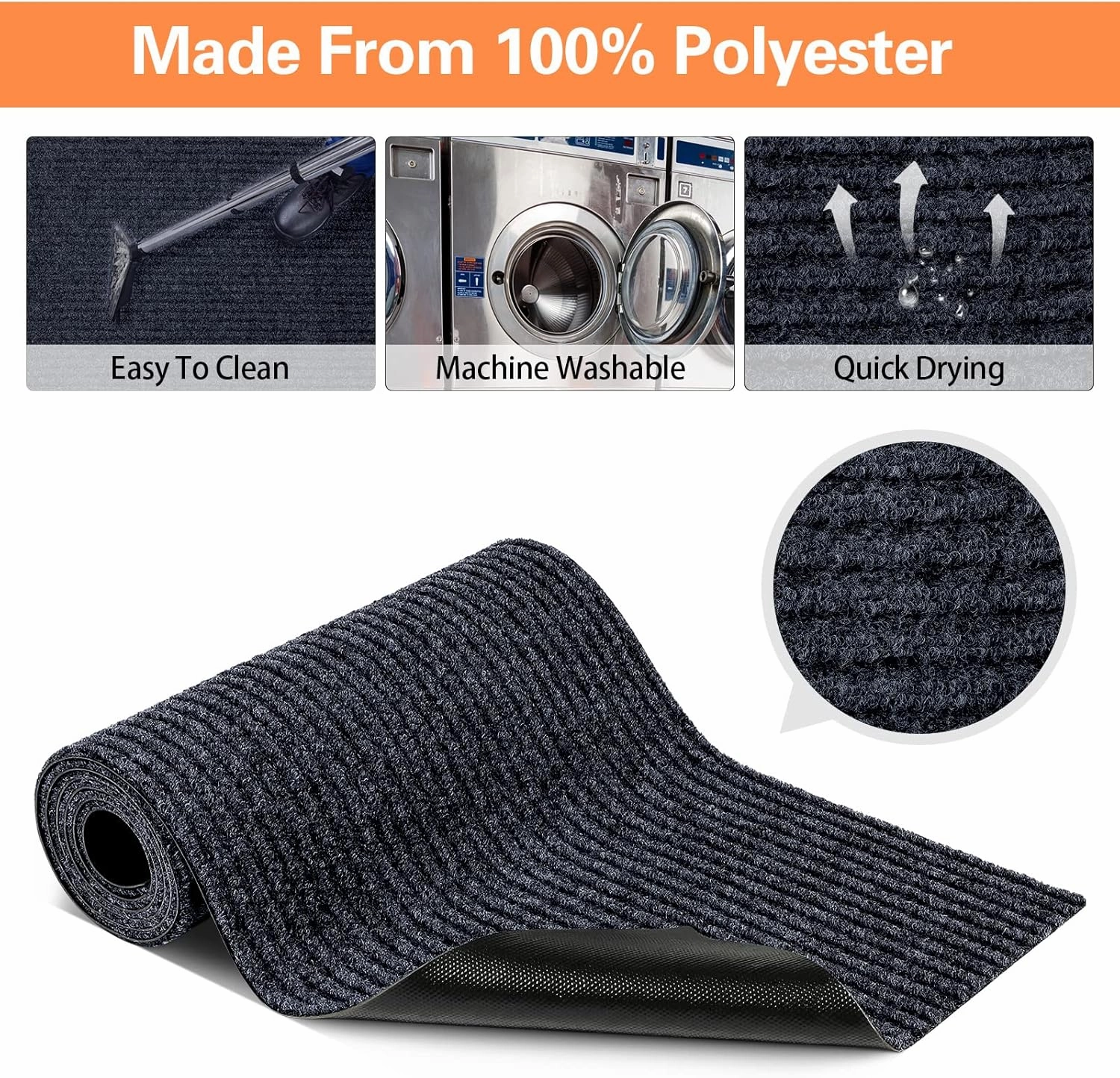 Nuanchu Large Semi Finished Outdoor Mat 16 x 79 Inch Narrow Door Mat Non Slip Boot Rugs Waterproof Carpet Roll for Bathroom Entryway Indoor Outdoor(Black,1 Roll)