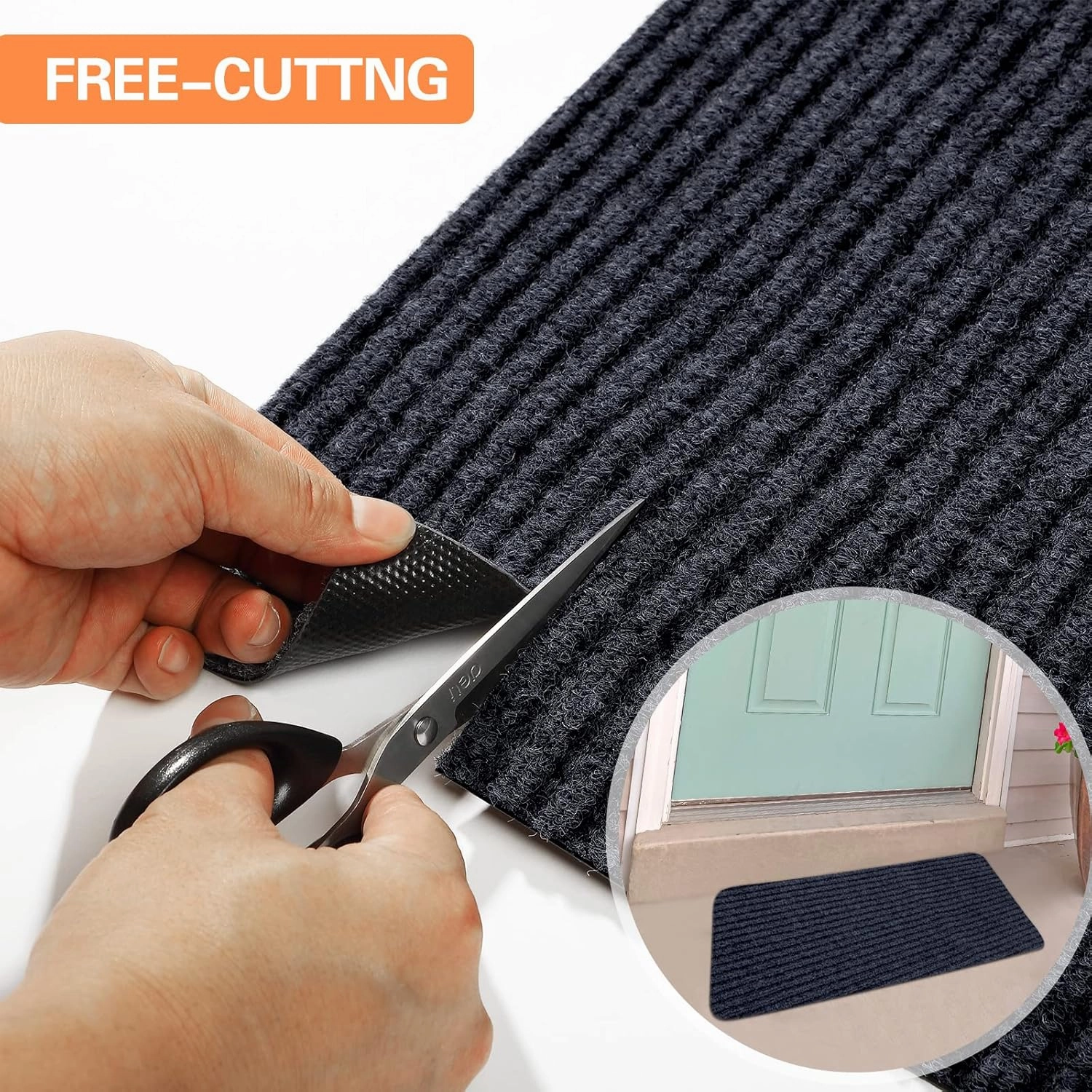 Nuanchu Large Semi Finished Outdoor Mat 16 x 79 Inch Narrow Door Mat Non Slip Boot Rugs Waterproof Carpet Roll for Bathroom Entryway Indoor Outdoor(Black,1 Roll)