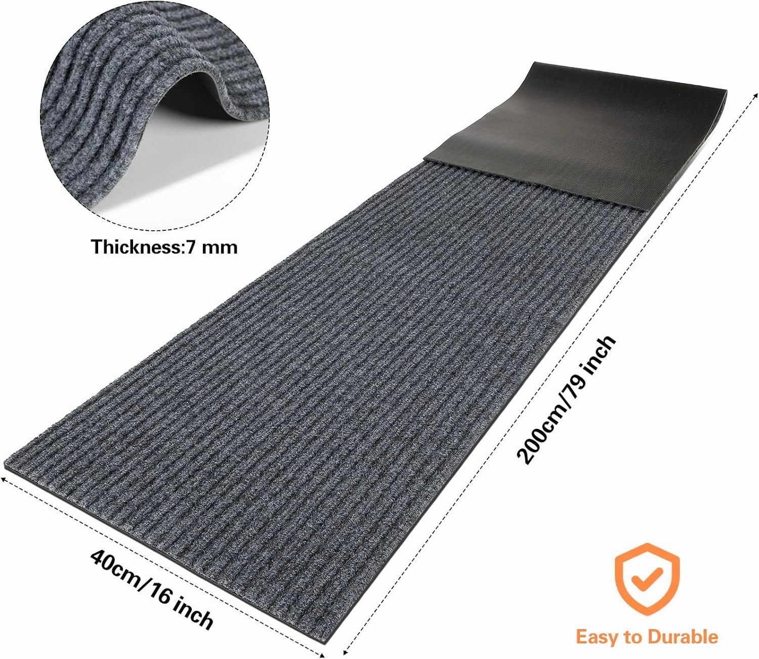 Nuanchu Large Semi Finished Outdoor Mat 16 x 79 Inch Narrow Door Mat Non Slip Boot Rugs Waterproof Carpet Roll for Bathroom Entryway Indoor Outdoor(Gray,1 Roll)