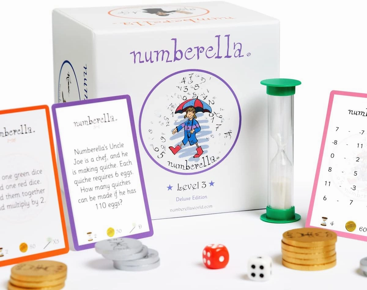 Numberella Deluxe Math Game - Level 3 | Grade 7-8  STEM Learning Toy | Math Fun for Gifted Kids 11-14 | Play as Flash Cards or 2-5 Player Board Game | Data Proven Homeschool and Classroom Supplies
