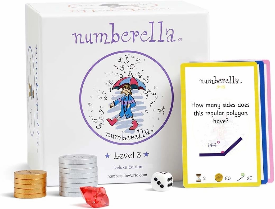 Numberella Deluxe Math Game - Level 3 | Grade 7-8  STEM Learning Toy | Math Fun for Gifted Kids 11-14 | Play as Flash Cards or 2-5 Player Board Game | Data Proven Homeschool and Classroom Supplies
