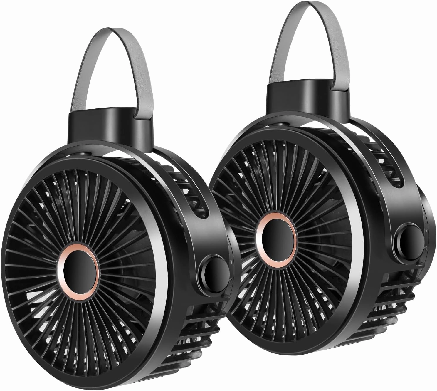 Odoland 2 Packs 10000mAh Camping Rechargeable Fan with Hanging Hook Carabiner, Portable Battery Operated Tent Fan, Quiet Strong Airflow, Outdoor USB Desk Fan for Picnic Travel Barbecue Fishing
