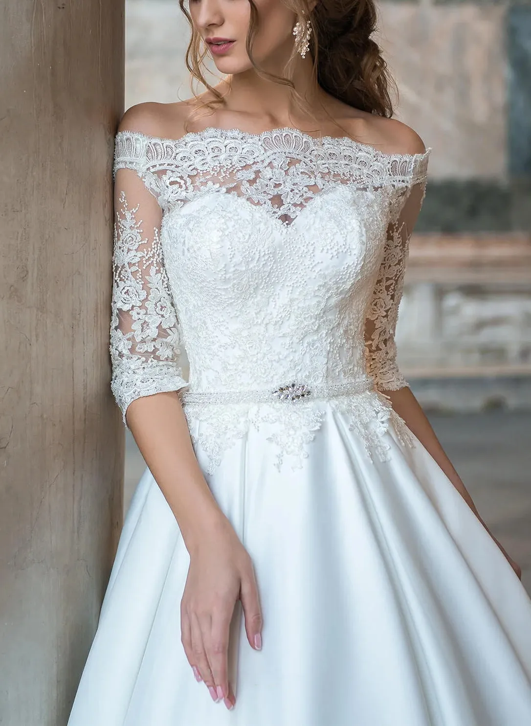 Off The Shoulder Ball Gown Wedding Dress With Sleeves