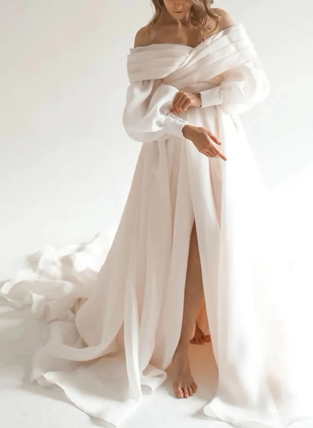 Off The Shoulder Wedding Dress with Romantic Long Sleeves
