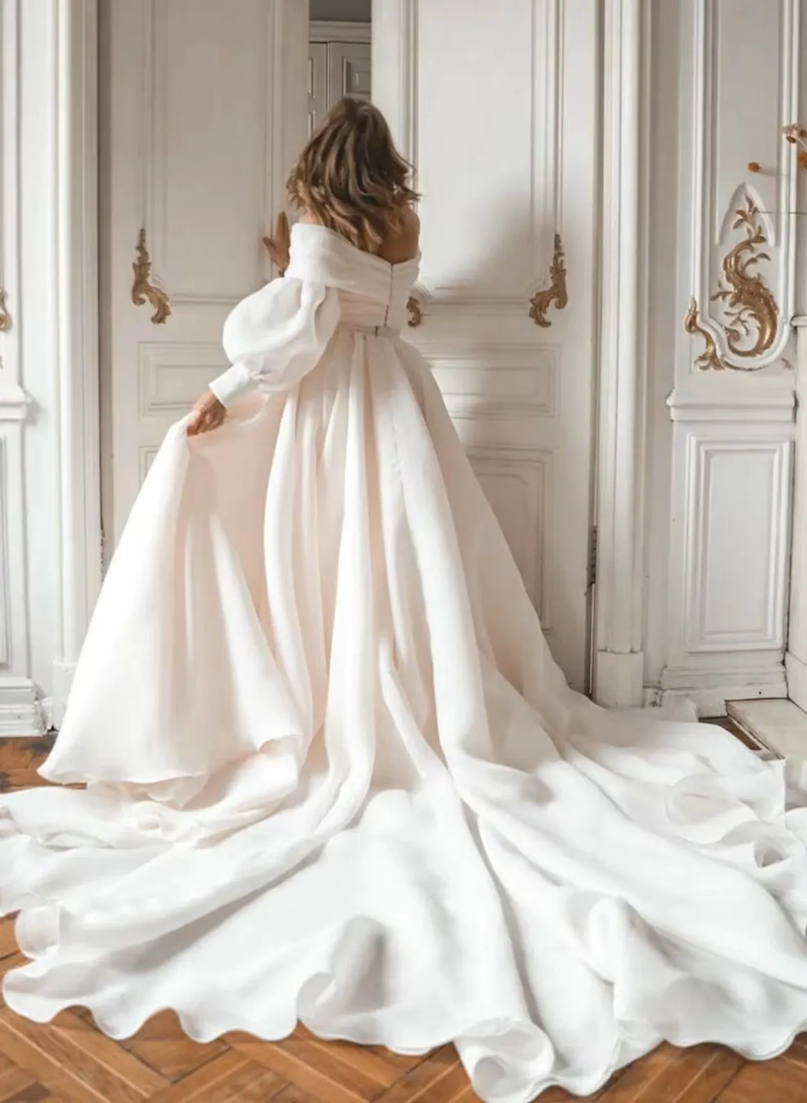 Off The Shoulder Wedding Dress with Romantic Long Sleeves