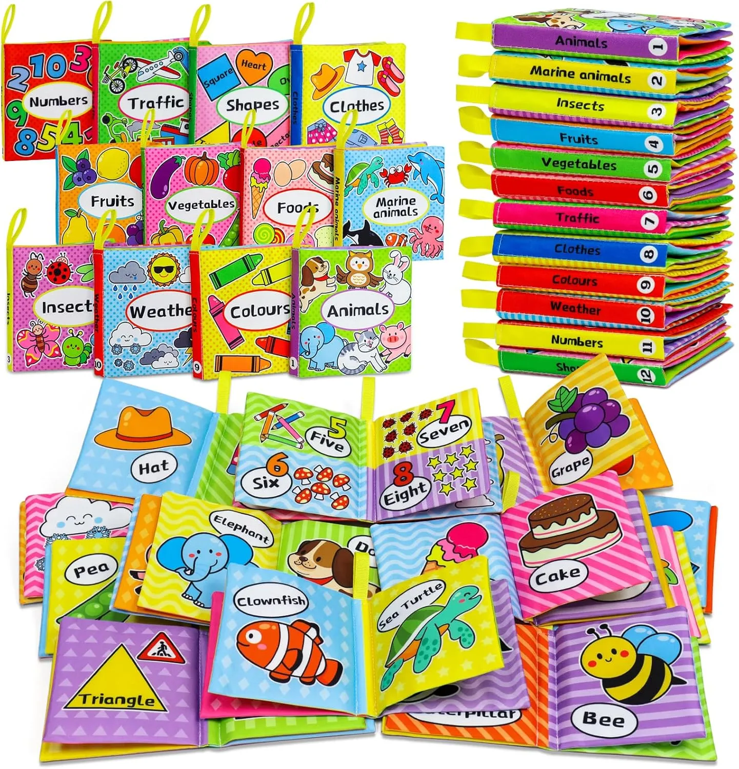 OKOOKO Soft Baby Books 12PCS Soft Cloth Books Bath Books Crinkle Washable Non-Toxic Early Education Preschool Learning Toy for Newborns Babies Infants Toddlers Kids