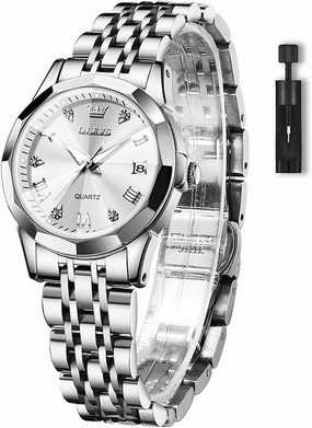 OLEVS Women's Casual Stainless Steel Watch, Small Wrist Simple Watch for Women, Elegant Diamond Roman Numerals Ladies Dress Watch