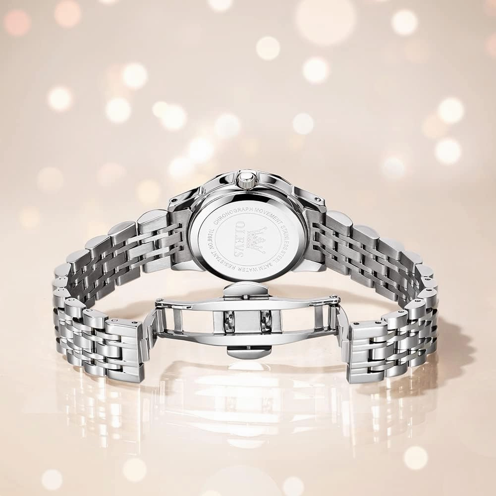 OLEVS Women's Casual Stainless Steel Watch, Small Wrist Simple Watch for Women, Elegant Diamond Roman Numerals Ladies Dress Watch