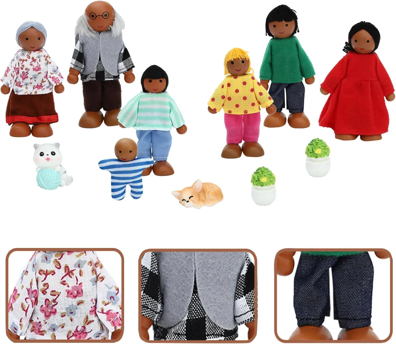 ONEST 18 Pieces Wooden Dollhouse Family Set Mini People Figures Dog Cat Sets Dollhouse Dolls Wooden Doll Family Pretend Play Figures Accessories for Pretend Doll House Toy