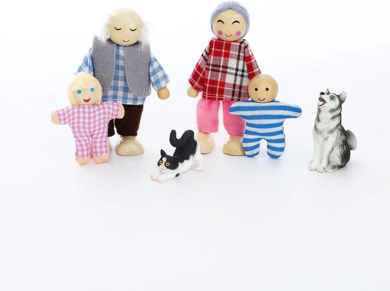 ONEST 20 Pieces Wooden Dollhouse Family Set Mini People Figures Dog Cat Sets Dollhouse Dolls Wooden Doll Family Pretend Play Figures Accessories for Pretend Dollhouse Toy