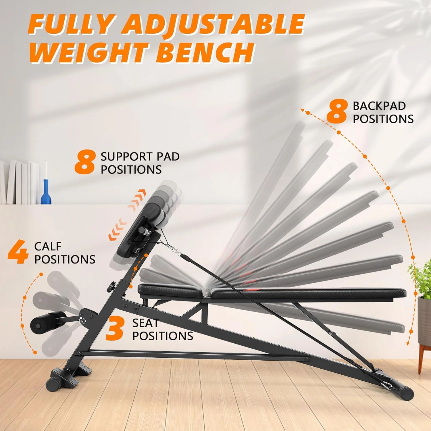 OPPSDECOR Adjustable Weight Bench with Hyper Back Extension, Preacher Curl, Roman Chair, Ab Sit up Bench for Full Body Workout, 900LBS Workout Bench, All-in-One Bench Press for Home Gym Equipment