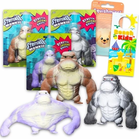 Orb Stretchee Monkee Squishy Toy Variety Pack - Bundle with 3 Super Stretchy Monkey Soft Squishy Stress Relief Toys Plus Stickers, More | Monkey Squishy Figure