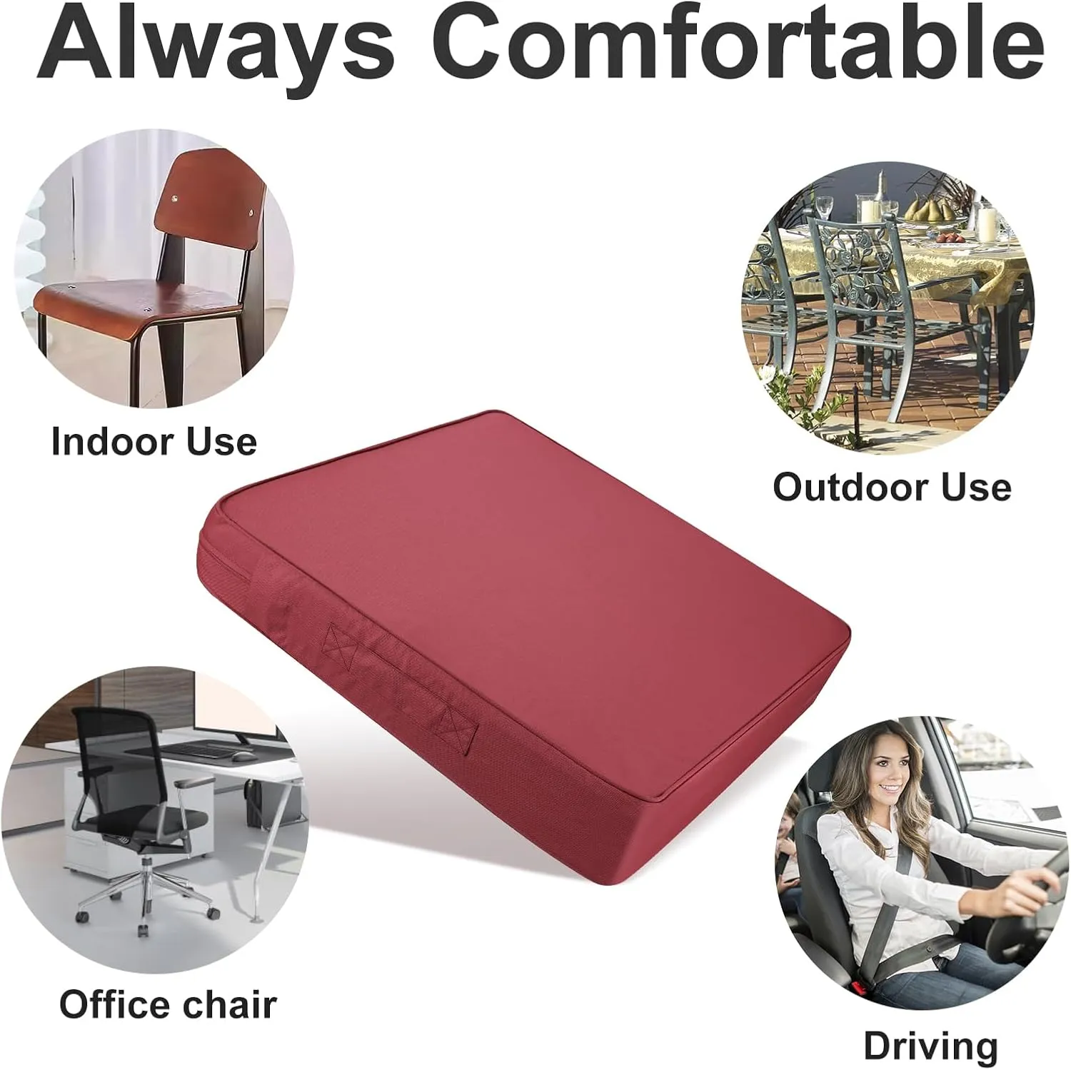 Outdoor Chair Cushions Square Waterproof 24" W x 24" D with Handle, Turquoise Chair Pads for Dining Chairs Set of 2 Soft Outdoor Chair Pads Burgundy 4'' High
