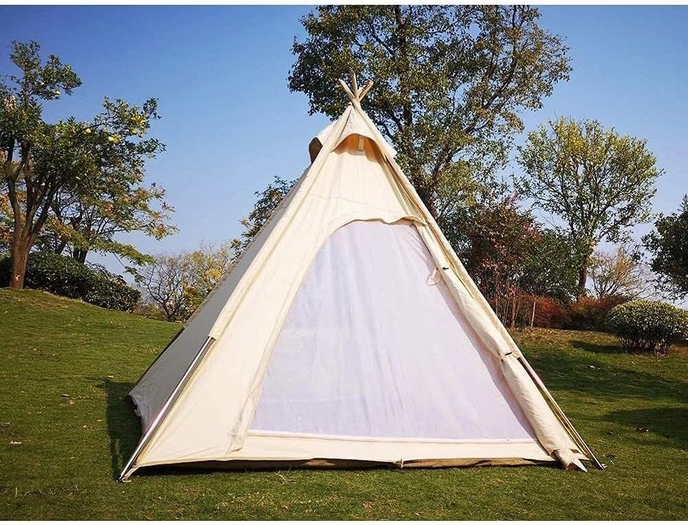 Outdoor Camping Indian Tent Cotton Pyramid Teepee Tent for 3-4 People, Easy to Assemble, Large Space, and Waterproof, Ideal for Family Camping, Hiking, and Outdoor Adventures