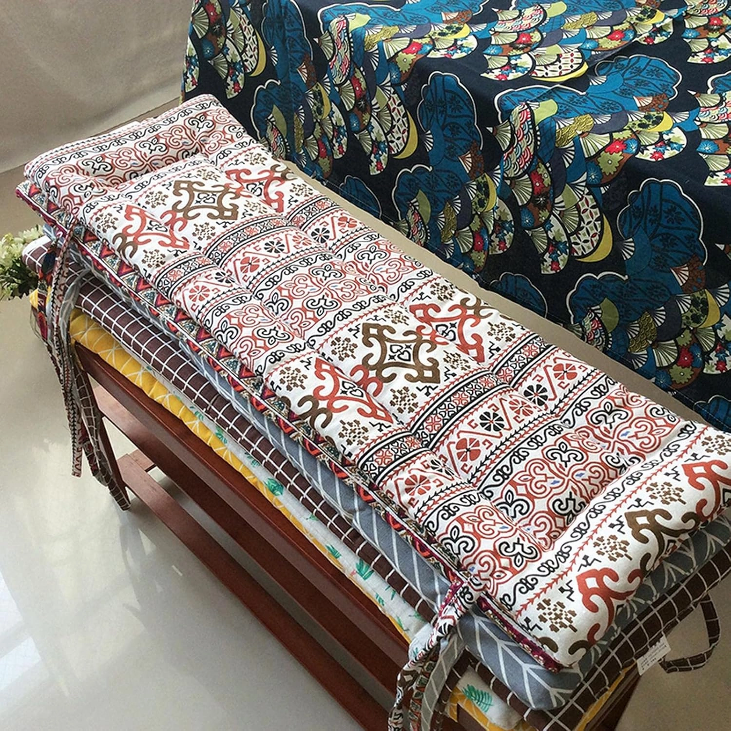 Outdoor Indoor Long Rectangle Bench Cushion, 35x11inch 35x11inch Non-Slip Soft Loveseat Swing Wicker Chair Pad, Patio Garden Deck Backrest Fresco Settee Seat Cushion