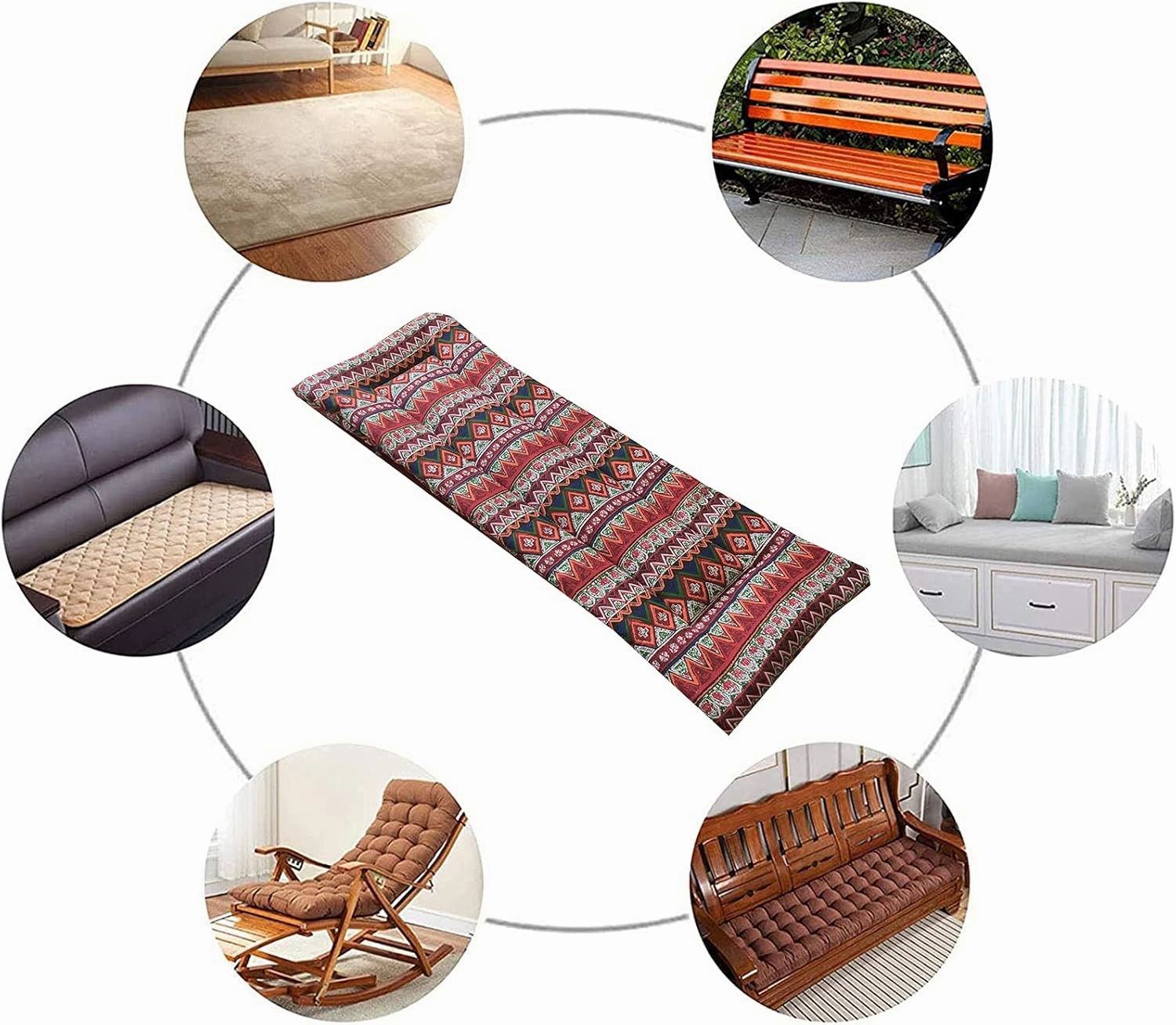 Outdoor Indoor Long Rectangle Bench Cushion, 35x11inch 35x11inch Non-Slip Soft Loveseat Swing Wicker Chair Pad, Patio Garden Deck Backrest Fresco Settee Seat Cushion