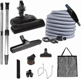 OVO Central Vacuum Carpet Deluxe Kit, 35ft ON/Off High-Voltage Hose with Pigtail, Deluxe 6 Adjustable Height Electric Carpet Beater, 12’’ Premium Floor Brush, Cleaning Tools and Easy Storage Acc.