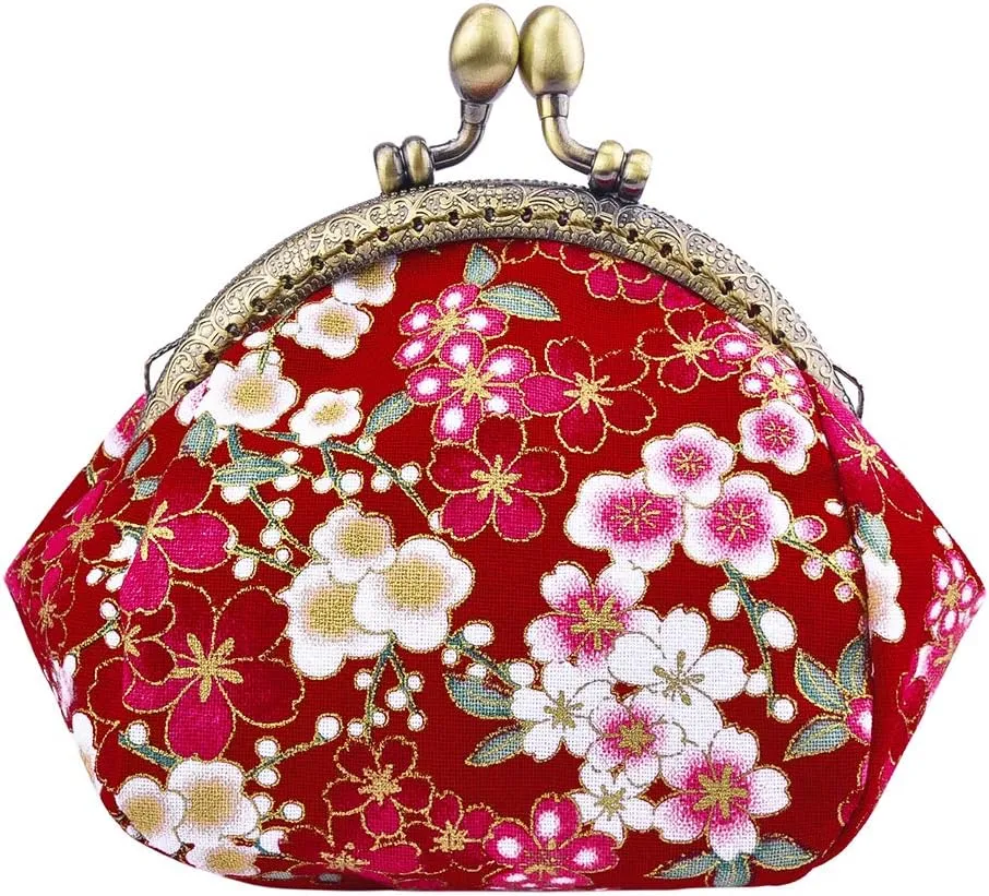 Oyachic Coin Purse,Floral Change Purse,Vintage Coin Pouch,Small Wallet with Kiss Lock Clasp for Women,Girls