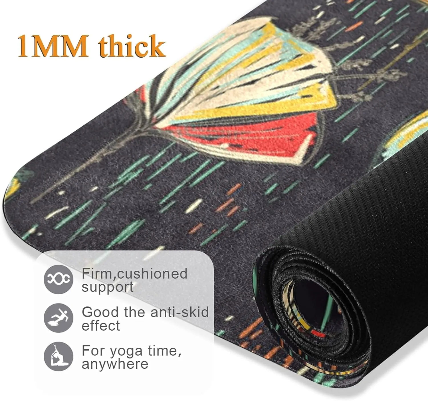 Oyihfvs 1mm Thick Non Slip Rubber Yoga Mat, Fitness Safe Exercise Mat with Bag, Durable Folding Workout Mat for Pilates and Floor Exercises