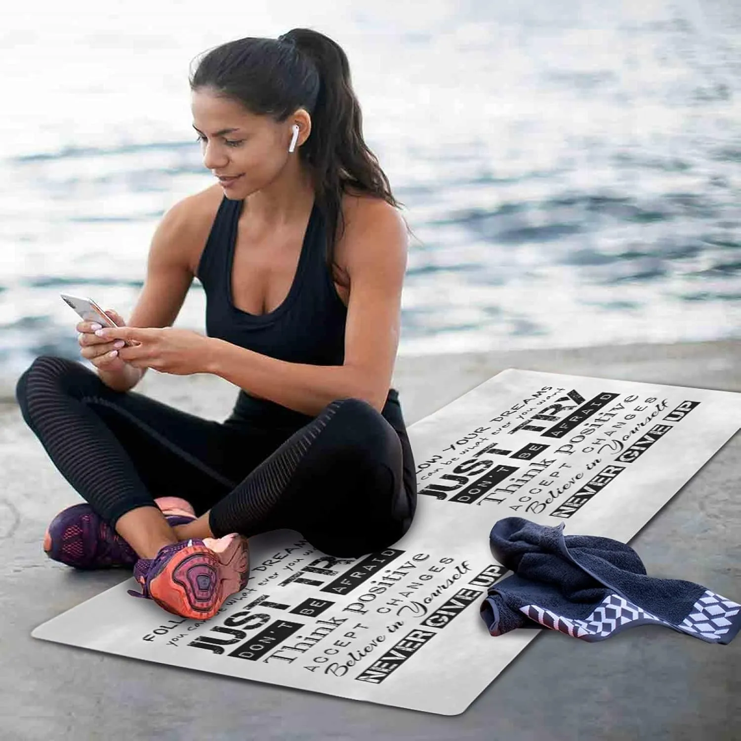 Oyihfvs 1mm Thick Non Slip Rubber Yoga Mat, Fitness Safe Exercise Mat with Bag, Durable Folding Workout Mat for Pilates and Floor Exercises