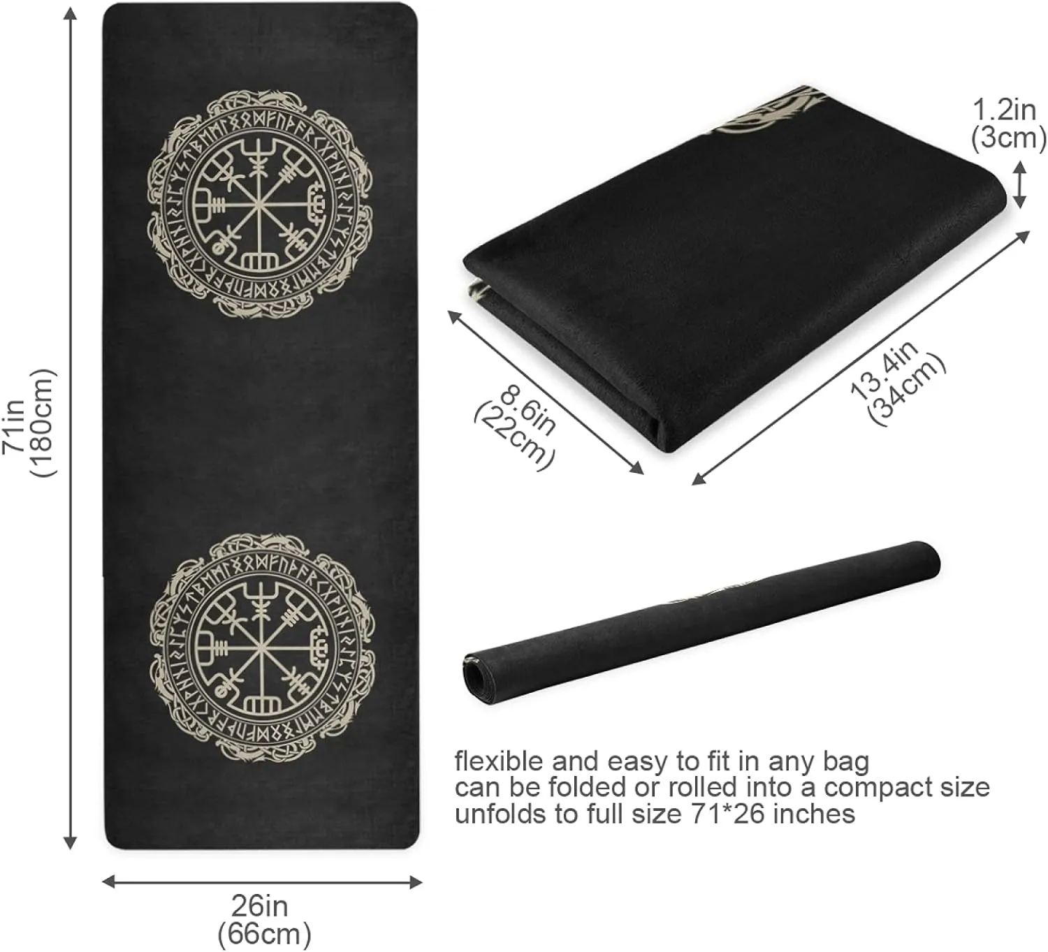 Oyihfvs 1mm Thick Non Slip Rubber Yoga Mat, Fitness Safe Exercise Mat with Bag, Durable Folding Workout Mat for Pilates and Floor Exercises