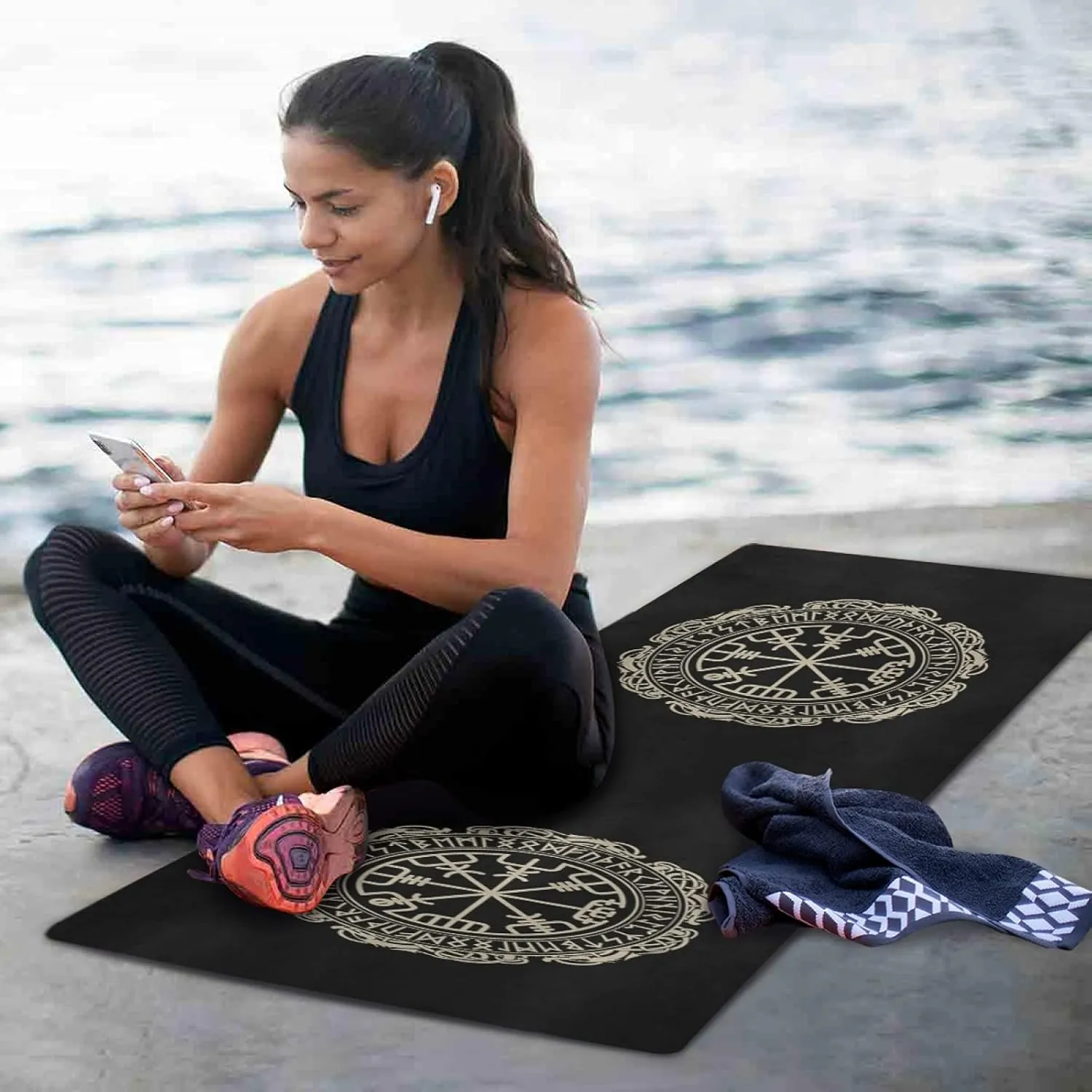 Oyihfvs 1mm Thick Non Slip Rubber Yoga Mat, Fitness Safe Exercise Mat with Bag, Durable Folding Workout Mat for Pilates and Floor Exercises