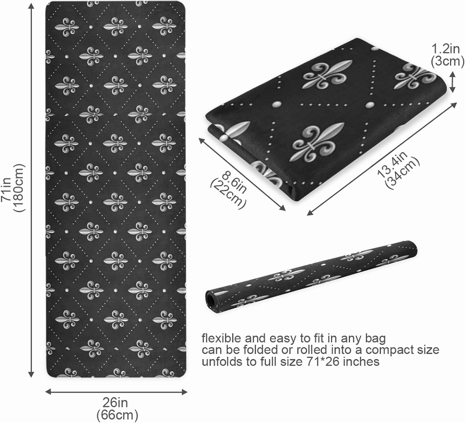 Oyihfvs 1mm Thick Non Slip Rubber Yoga Mat, Fitness Safe Exercise Mat with Bag, Durable Folding Workout Mat for Pilates and Floor Exercises