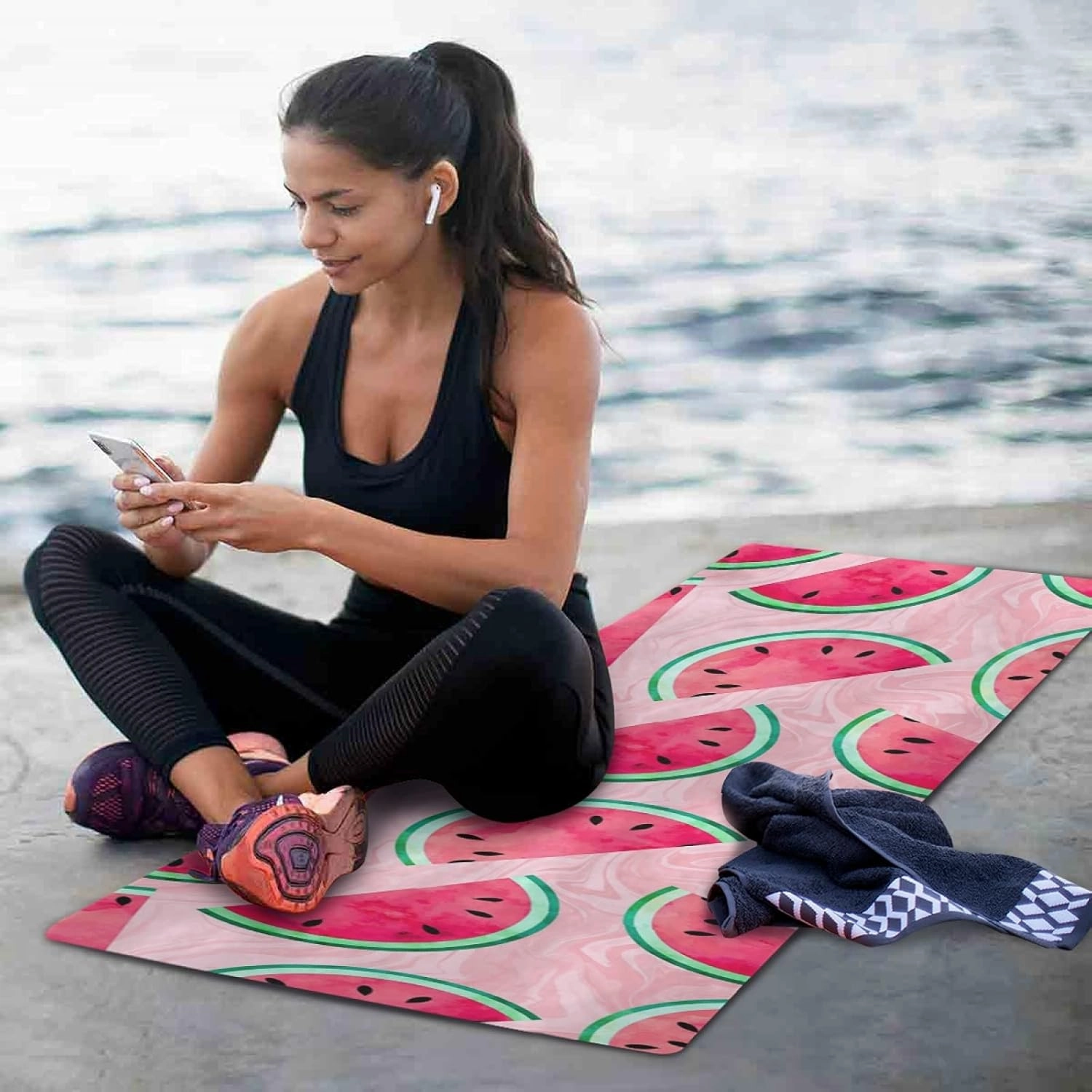 Oyihfvs 1mm Thick Non Slip Rubber Yoga Mat, Fitness Safe Exercise Mat with Bag, Durable Folding Workout Mat for Pilates and Floor Exercises
