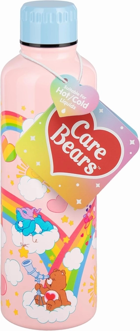 Paladone Care Bears Metal Water Bottle with Screw-Top Lid 600ml, Officially Licensed Cute Reusable Drinkware with Colourful Design for Travel, Sports, School and Office