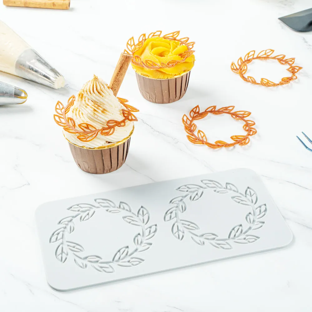 Pastry Tek Gray Silicone Spring Leaf Halo Fondant Impression Mat - 1 count box