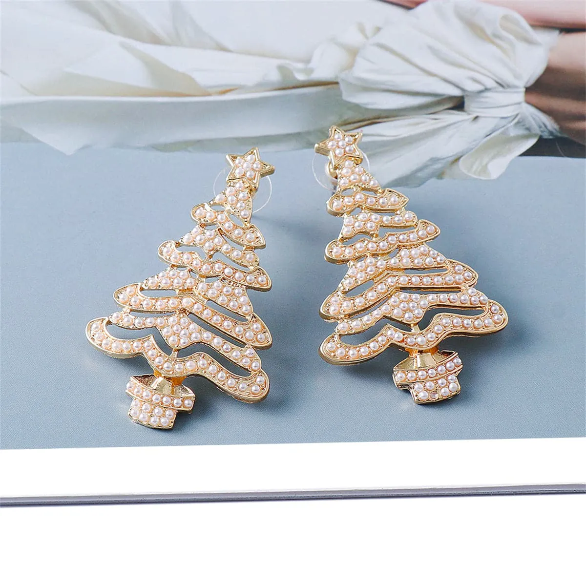 Pearl & 18K Gold-Plated Christmas Tree Drop Earrings