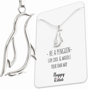 Penguin Necklace Gift For Girls – Happy Penguin Pendant Charm With Funny Gift Card “Stay Cool & Waddle Your Own Way”