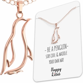 Penguin Necklace Gift For Girls – Happy Penguin Pendant Charm With Funny Gift Card “Stay Cool & Waddle Your Own Way”