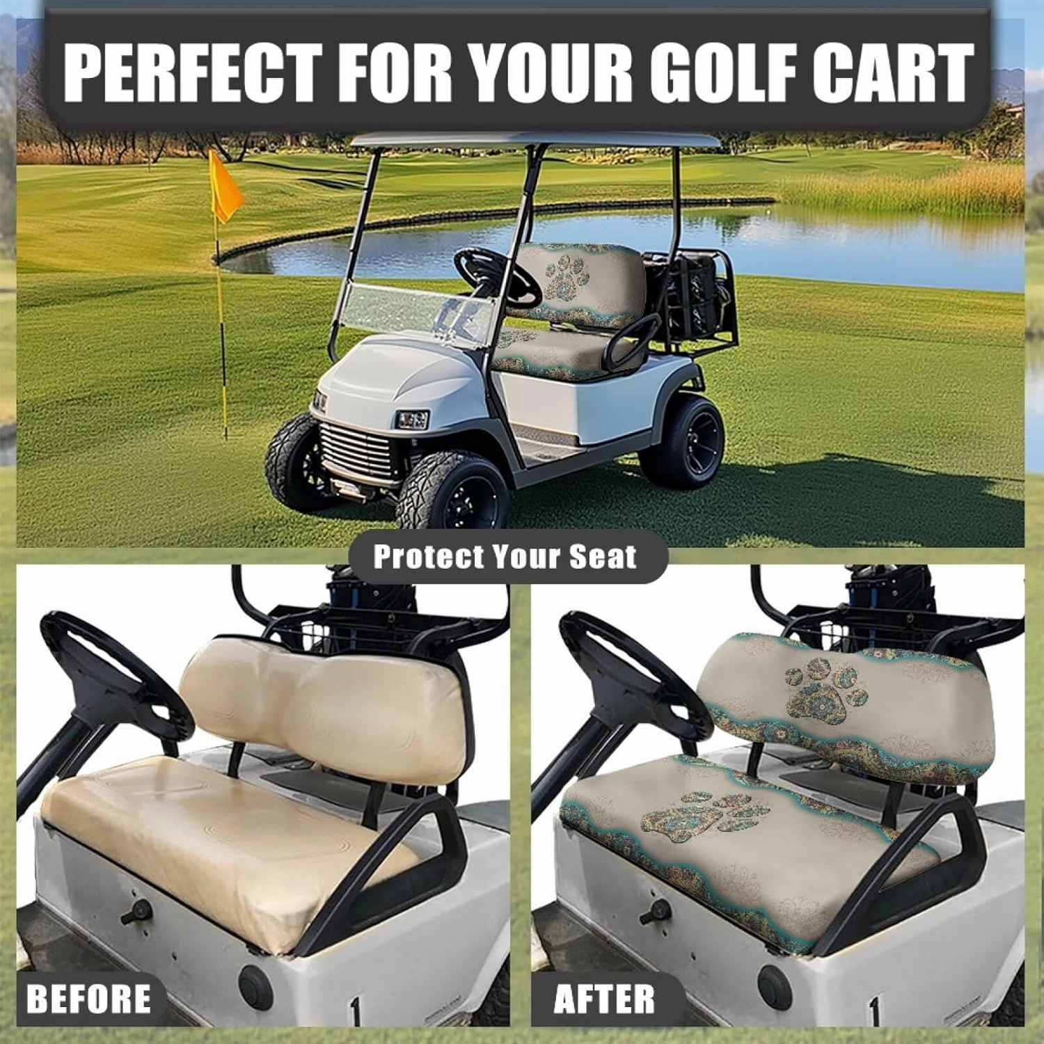 Pensura Golf Cart Seat Covers Funny Anti-Slip Golf Cart Replacement Front Seat Cart Seat Cushion Covers
