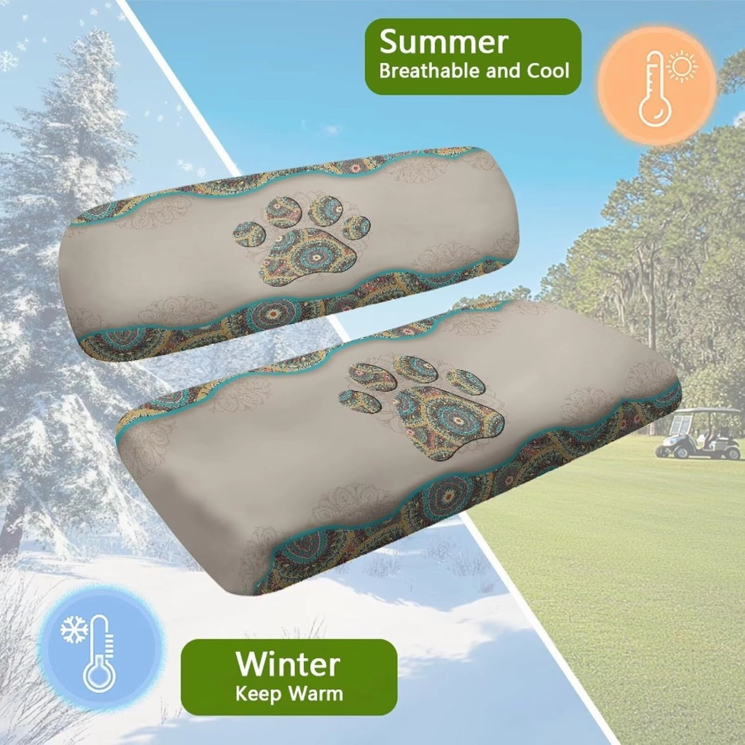Pensura Golf Cart Seat Covers Funny Anti-Slip Golf Cart Replacement Front Seat Cart Seat Cushion Covers