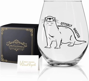 Perfectinsoy Otterly Wasted Cute Stemless Wine Glass with Gift Box, Otter Wine Glass, Gift For Otter Lover, otter-themed gifts …