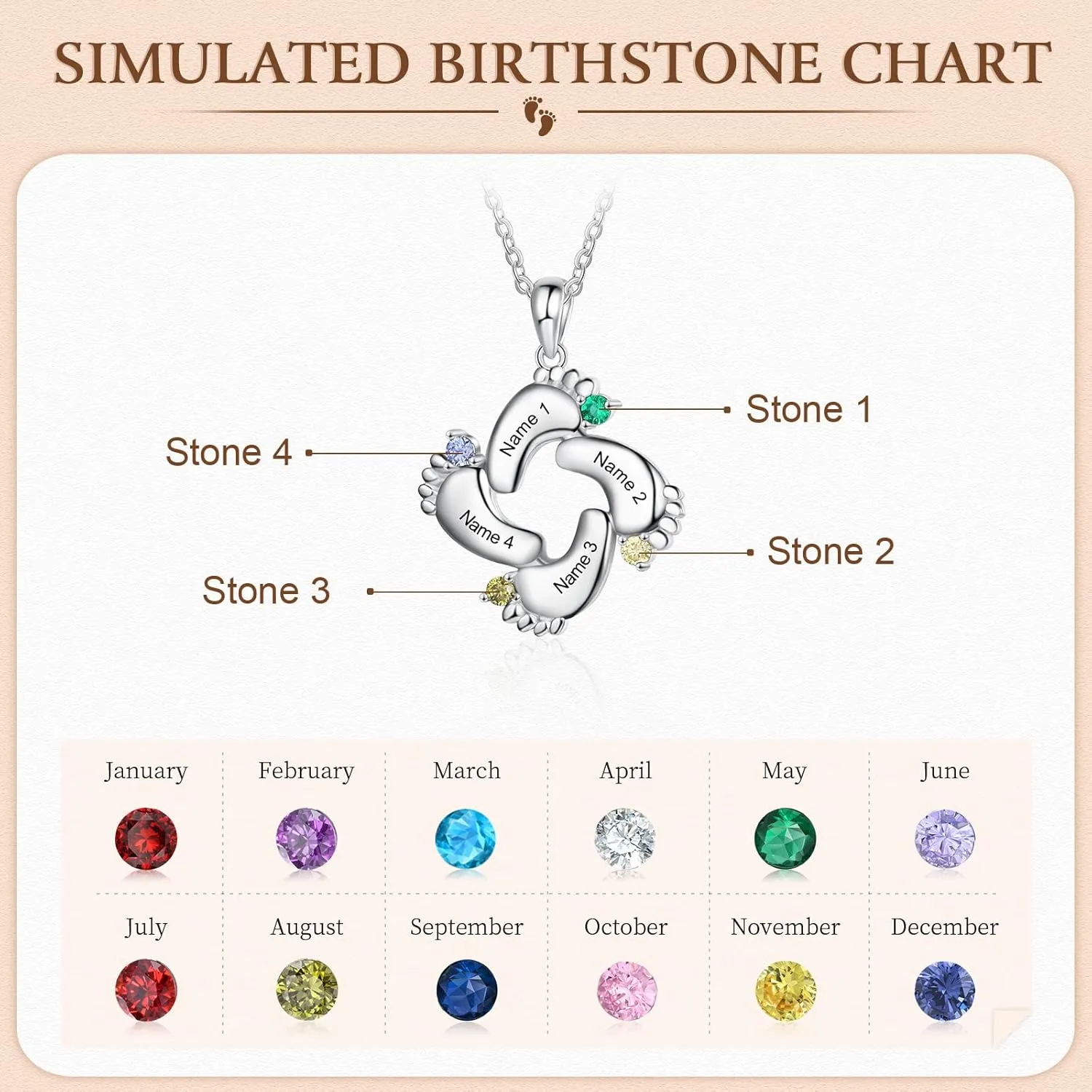 Personalized Mother Necklace with Birthstone 1-6 Names Custom Feet Pendant Necklace for Mom Customized Family Jewelry for Mothers Day