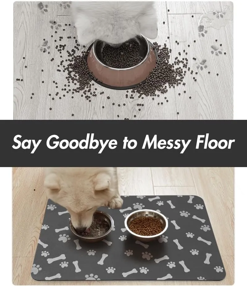 Pet Feeding Mat - Absorbent Food and Water Mat for Dogs - Quick Dry No Stains Placemat for Messy Drinkers - 23"X34" Dark Grey