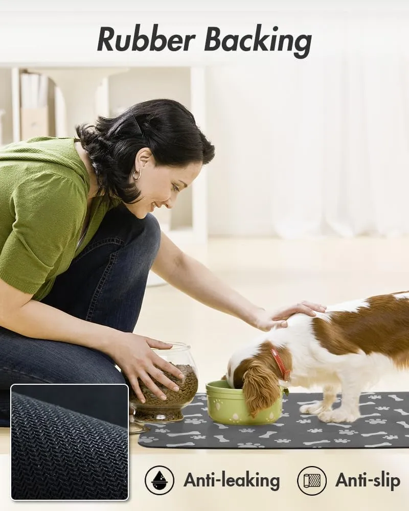 Pet Feeding Mat - Absorbent Food and Water Mat for Dogs - Quick Dry No Stains Placemat for Messy Drinkers - 23"X34" Dark Grey