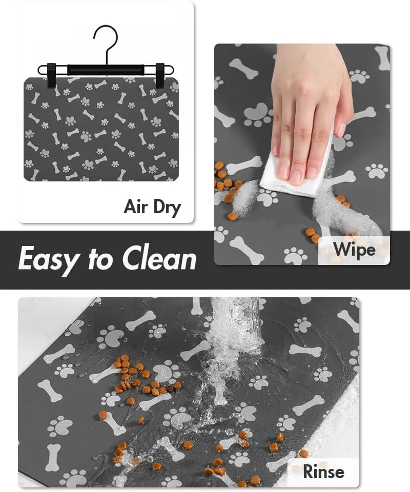 Pet Feeding Mat - Absorbent Food and Water Mat for Dogs - Quick Dry No Stains Placemat for Messy Drinkers - 23"X34" Dark Grey