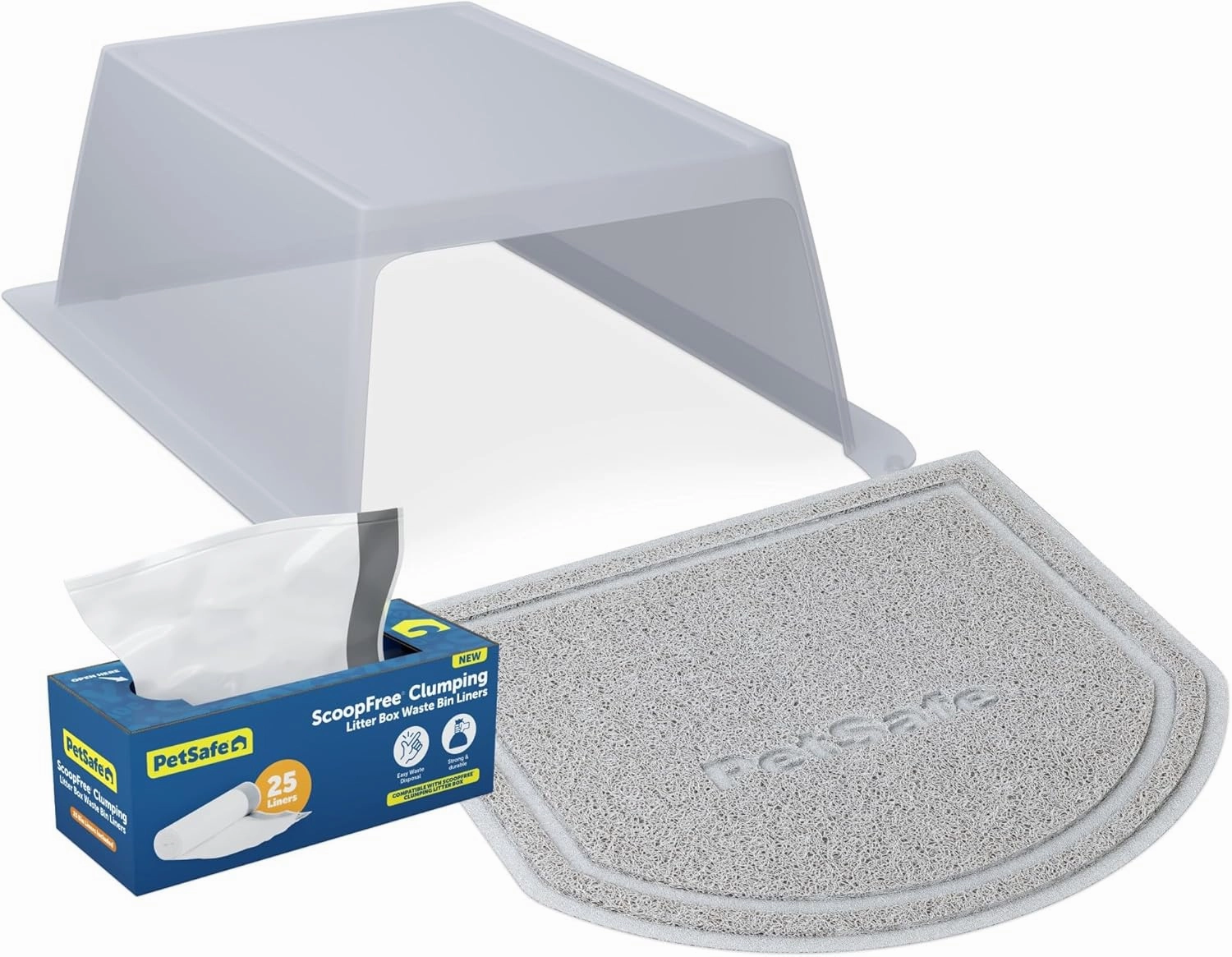 PetSafe ScoopFree Clumping Automatic Self Cleaning Cat Litter Box Hood and Accessory Bundle – Includes Litter Box Hood, Waste Bin Liners for Easy Cleanup and Litter Mat for Less Tracking and Mess