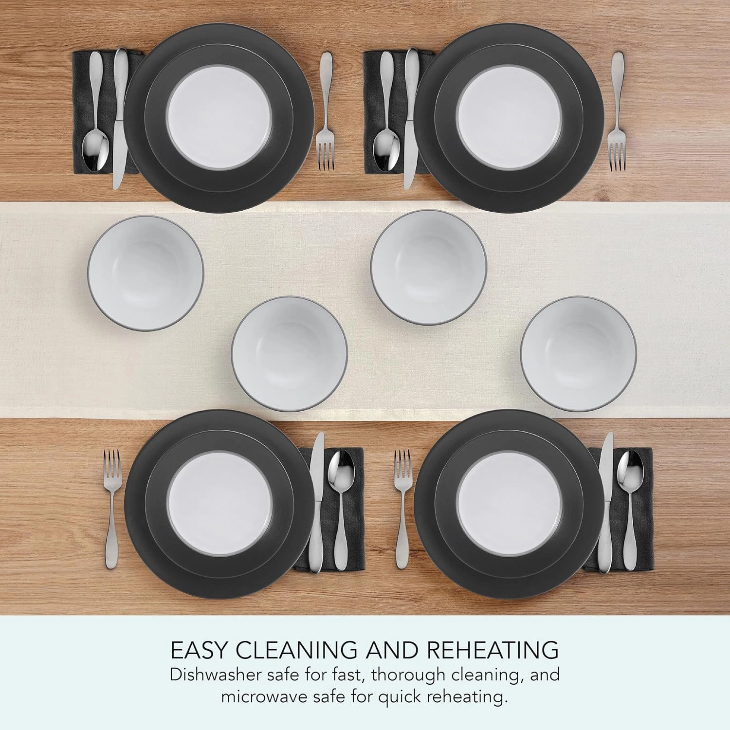 Pfaltzgraff Grayson Charcoal 12 Piece Dinnerware Set, Service for 4